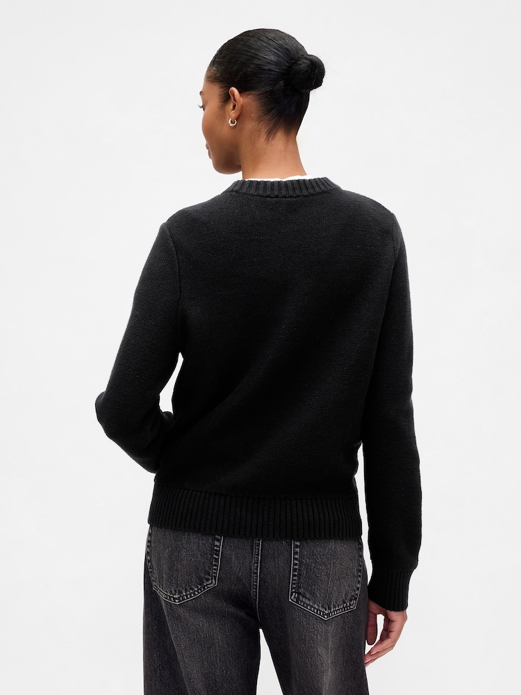 Gap Black Cotton Cable Knit Sweatshirt - Image 2 of 5