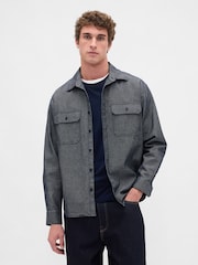 Gap Blue Denim Stripe Oversized Shirt - Image 1 of 4