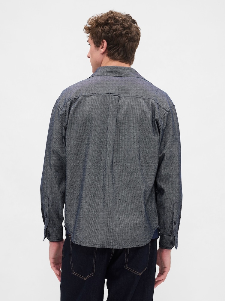 Gap Blue Denim Stripe Oversized Shirt - Image 2 of 4