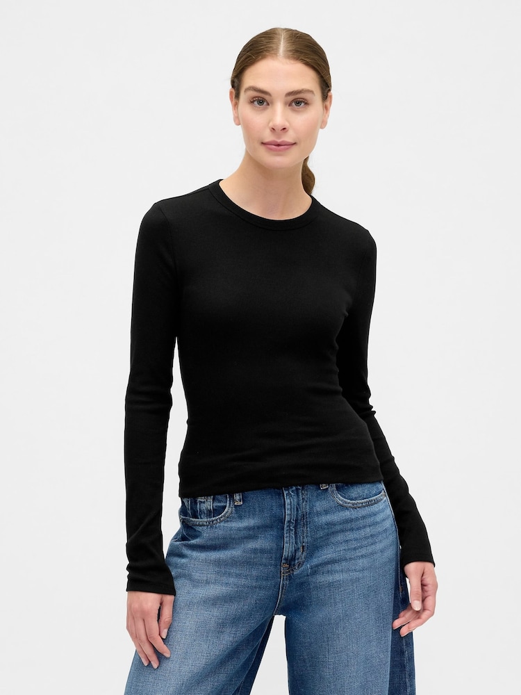 Gap Black Long Sleeve Rib T-Shirt - Image 1 of 5