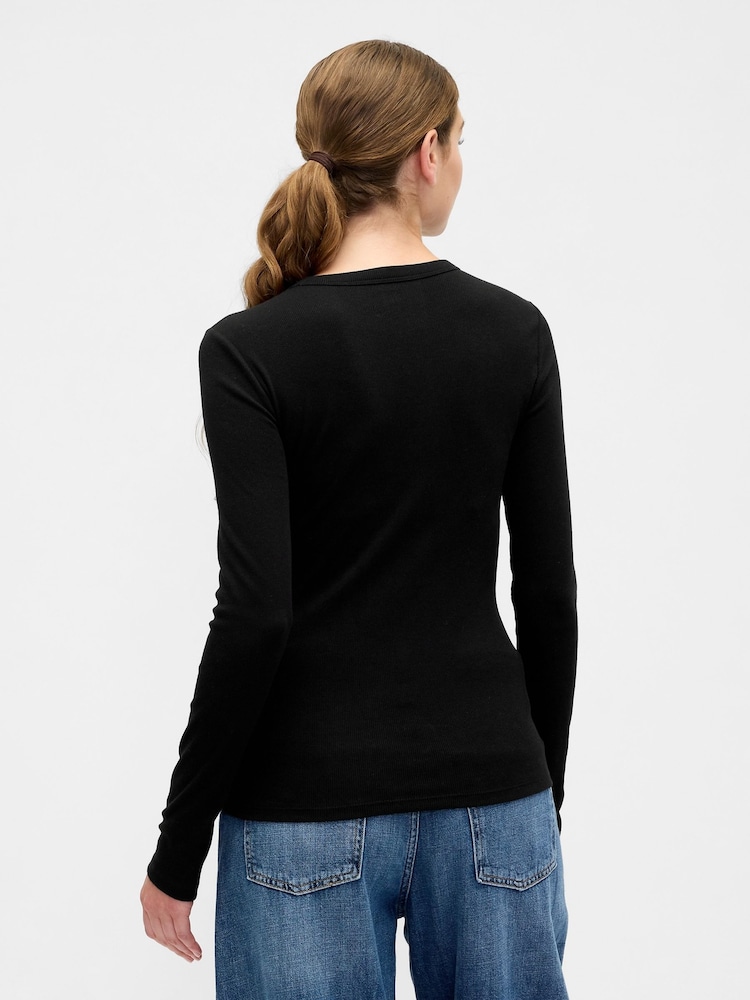 Gap Black Long Sleeve Rib T-Shirt - Image 2 of 5 Gap Black Long Sleeve Rib T-Shirt - Image 2 of 5