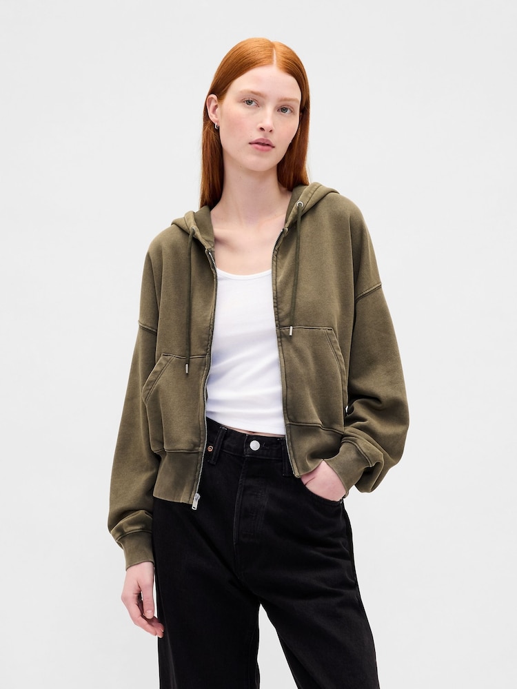 Gap Green Vintage Soft Full-Zip Wedge Hoodie - Image 1 of 4
