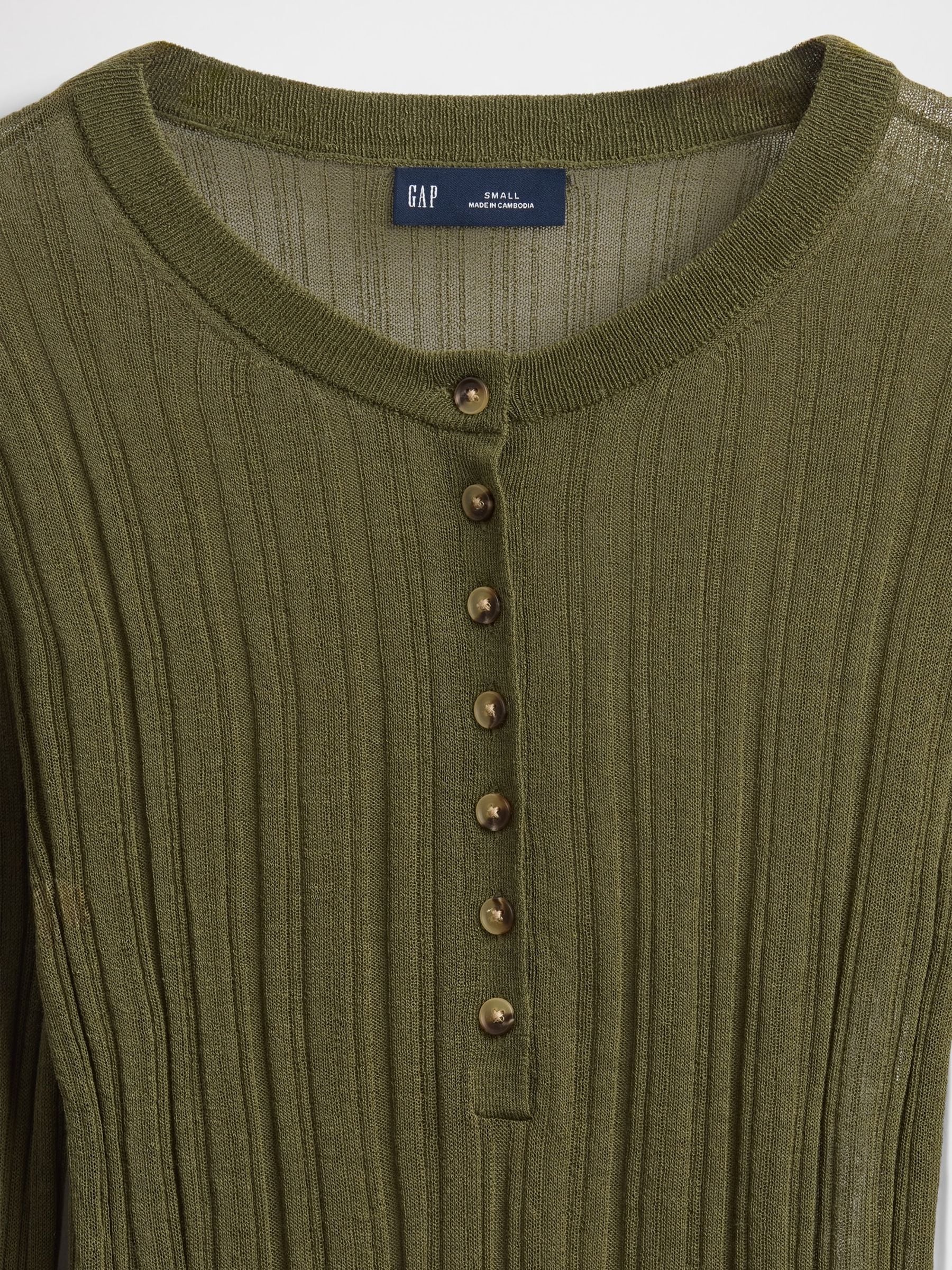 Buy Gap Green Long Sleeve Sheer Rib Henley Top from the Next UK