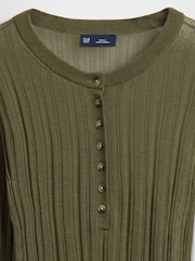 Gap Green Long Sleeve Sheer Rib Henley Top - Image 4 of 4
