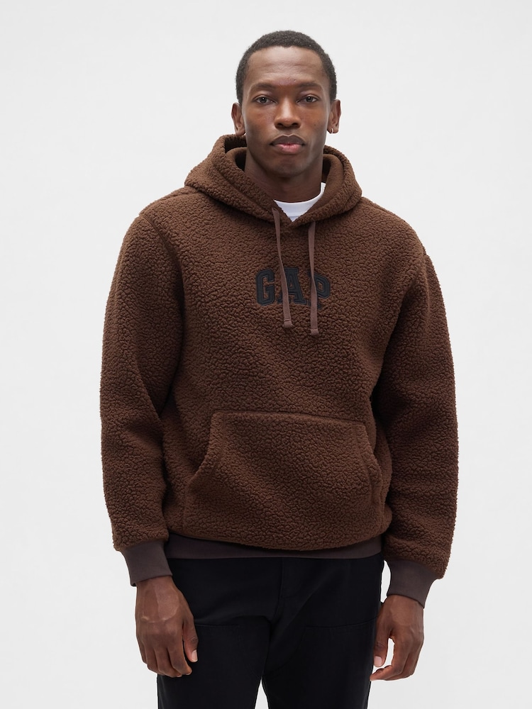 Gap Brown Relaxed Logo Sherpa Knit Hoodie - Image 1 of 4