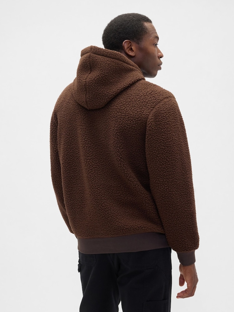 Gap Brown Relaxed Logo Sherpa Knit Hoodie - Image 2 of 4