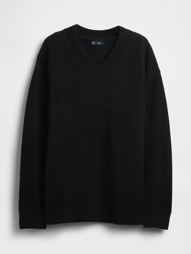Gap Black Oversized Soft Touch V-Neck Sweatshirt - Image 1 of 2 Gap Black Oversized Soft Touch V-Neck Sweatshirt - Image 1 of 2