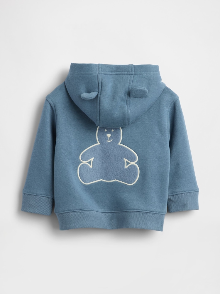 Gap Blue Vintage Soft Bear Logo Zip Hoodie (Newborn-24mths) (0-24mths) - Image 2 of 2 Gap Blue Vintage Soft Bear Logo Zip Hoodie (Newborn-24mths) (0-24mths) - Image 2 of 2