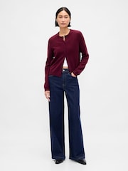 Gap Burgundy Red Soft Touch Crop Cardigan - Image 3 of 4