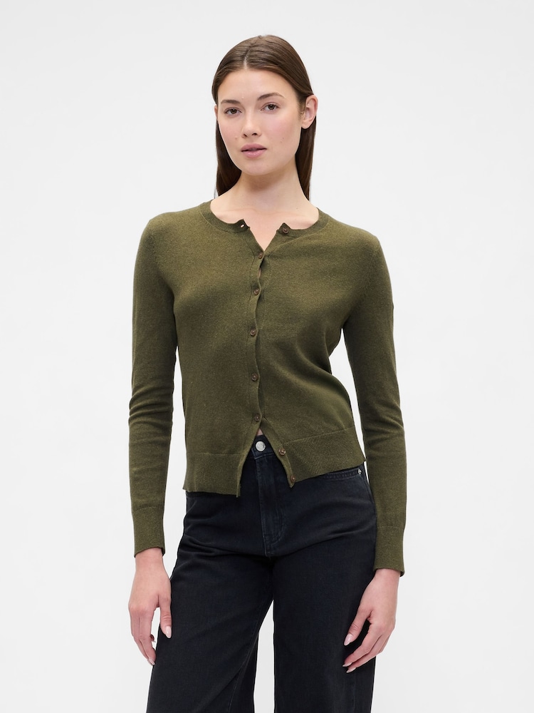 Gap Olive Green Crew Neck Cardigan - Image 1 of 5