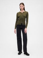 Gap Olive Green Crew Neck Cardigan - Image 3 of 5