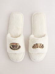 Ecru Croissant Embelished Slidder Slippers - Image 6 of 8