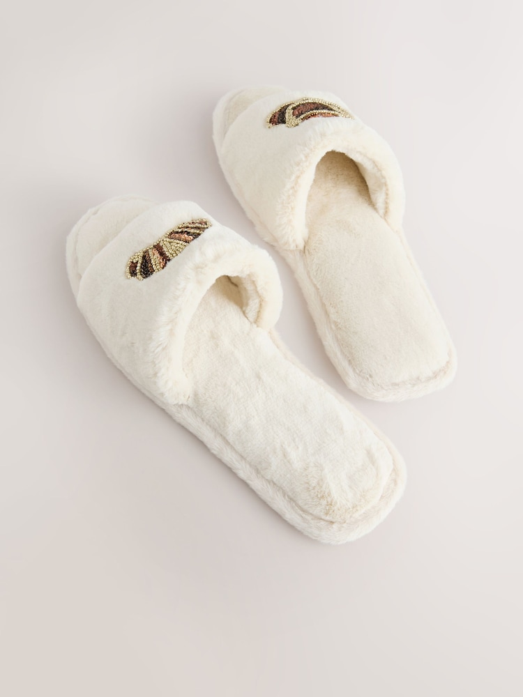 Ecru Croissant Embelished Slidder Slippers - Image 8 of 8 Ecru Croissant Embelished Slidder Slippers - Image 8 of 8