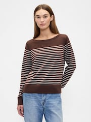 Gap Brown/White Stripe Bella Boat Neck Jumper - Image 1 of 5