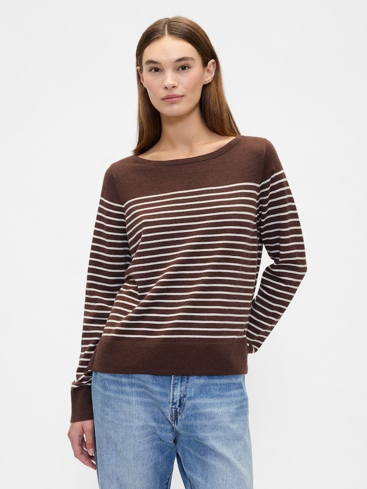 Gap Brown/White Stripe Bella Boat Neck Jumper - Image 1 of 5