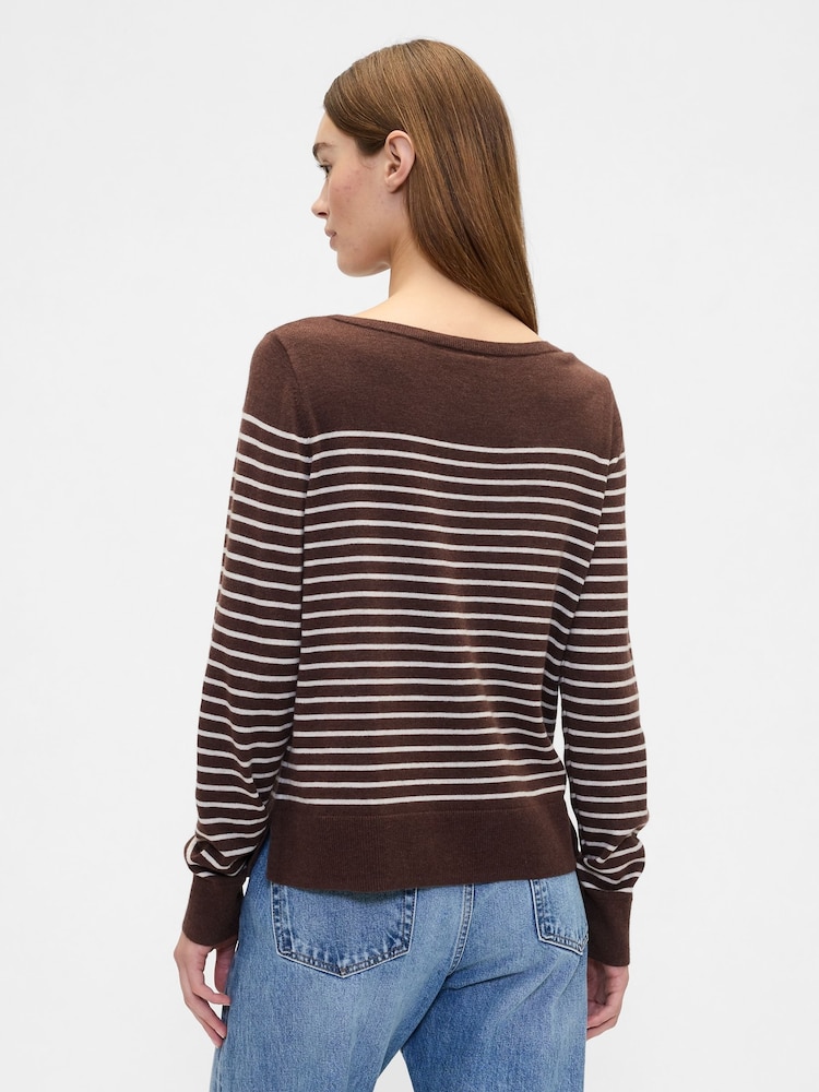 Gap Brown/White Stripe Bella Boat Neck Jumper - Image 2 of 5