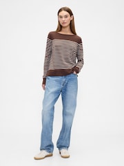 Gap Brown/White Stripe Bella Boat Neck Jumper - Image 3 of 5