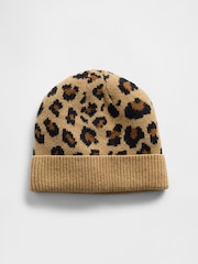 Gap Brown CashSoft Leopard Print Beanie - Image 1 of 1