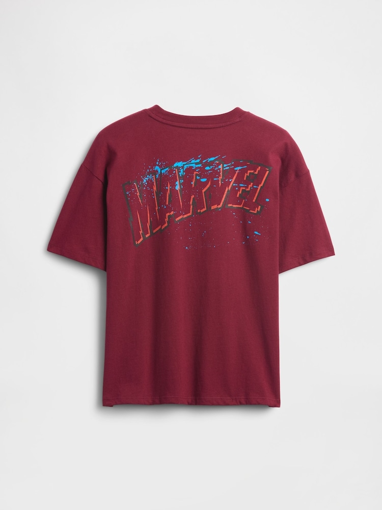 Gap Burgundy Red Marvel Relaxed Crew Neck Graphic T-Shirt (4-13yrs) (4-13yrs) - Image 2 of 3 Gap Burgundy Red Marvel Relaxed Crew Neck Graphic T-Shirt (4-13yrs) (4-13yrs) - Image 2 of 3