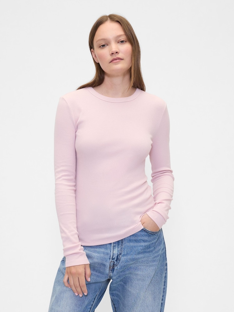 Gap Pink Long Sleeve Ribbed T-Shirt - Image 1 of 5