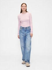 Gap Pink Long Sleeve Ribbed T-Shirt - Image 4 of 5