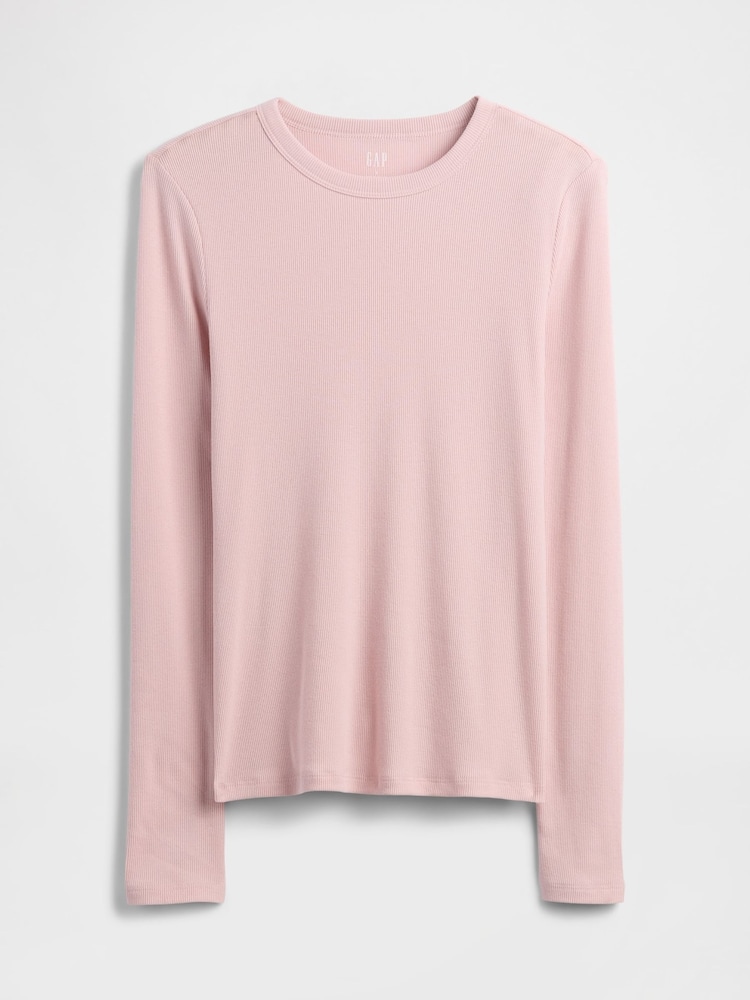 Gap Pink Long Sleeve Ribbed T-Shirt - Image 5 of 5