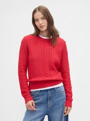 Gap Red Cotton Cable Knit Sweatshirt - Image 1 of 5