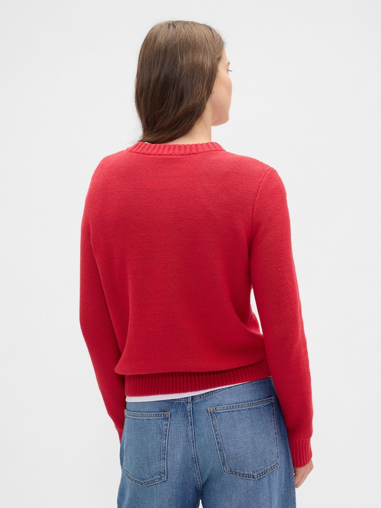 Gap Red Cotton Cable Knit Sweatshirt - Image 2 of 5