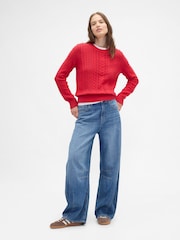 Gap Red Cotton Cable Knit Sweatshirt - Image 3 of 5
