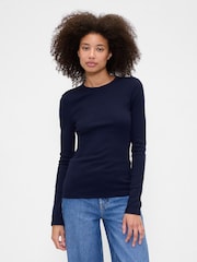 Gap Navy Blue Long Sleeve Ribbed T-Shirt - Image 1 of 5