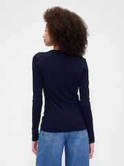 Gap Navy Blue Long Sleeve Ribbed T-Shirt - Image 2 of 5
