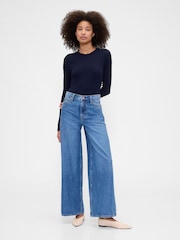 Gap Navy Blue Long Sleeve Ribbed T-Shirt - Image 4 of 5