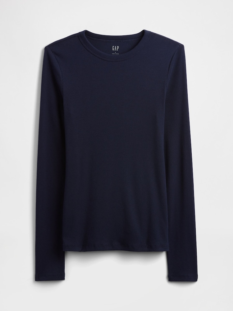 Gap Navy Blue Long Sleeve Ribbed T-Shirt - Image 5 of 5