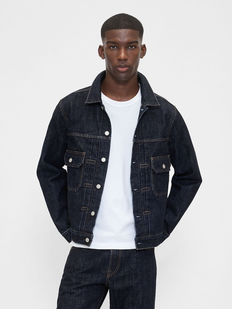 Gap Dark Wash Blue Heavyweight Denim Jacket - Image 1 of 4 Gap Dark Wash Blue Heavyweight Denim Jacket - Image 1 of 4