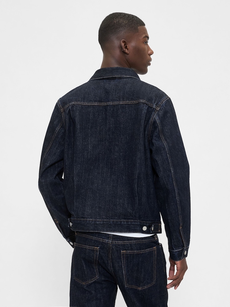 Gap Dark Wash Blue Heavyweight Denim Jacket - Image 2 of 4 Gap Dark Wash Blue Heavyweight Denim Jacket - Image 2 of 4