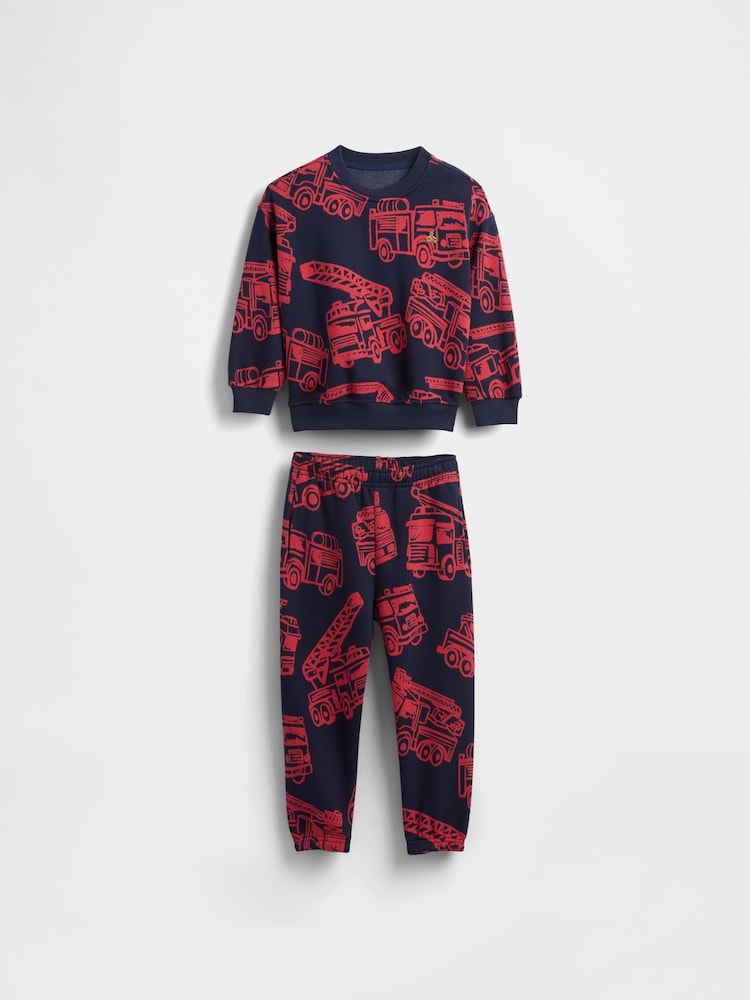 Gap Navy Blue Vintage Soft Firetruck Sweatshirt & Joggers Set (6mths-5yrs) (6mths-5yrs) - Image 2 of 3
