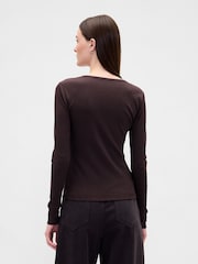 Gap Brown Modern Rib Long Sleeve Henley T-Shirt - Image 2 of 3