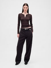Gap Brown Modern Rib Long Sleeve Henley T-Shirt - Image 3 of 3