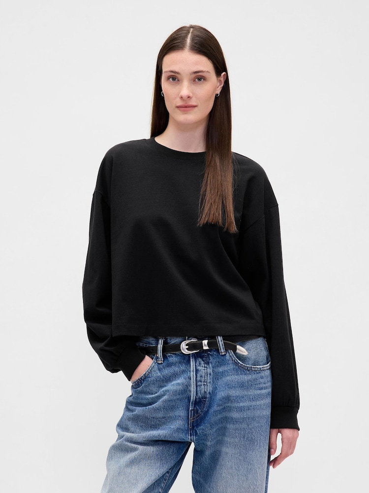 Gap Black Cotton VintageSoft Heavyweight Crop T-Shirt - Image 1 of 4