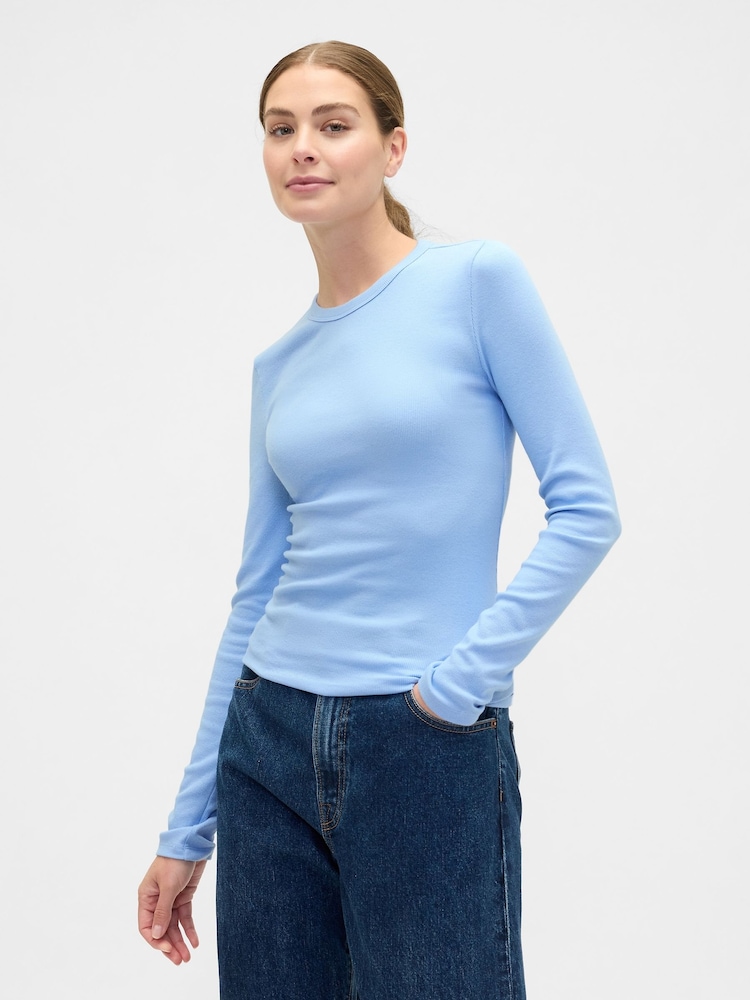Gap Blue Long Sleeve Ribbed T-Shirt - Image 1 of 5
