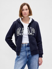 Gap Blue Relaxed Logo Sherpa-Lined Zip Hoodie - Image 1 of 4