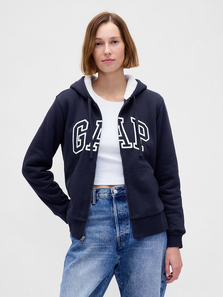 Gap Blue Relaxed Logo Sherpa-Lined Zip Hoodie - Image 1 of 4