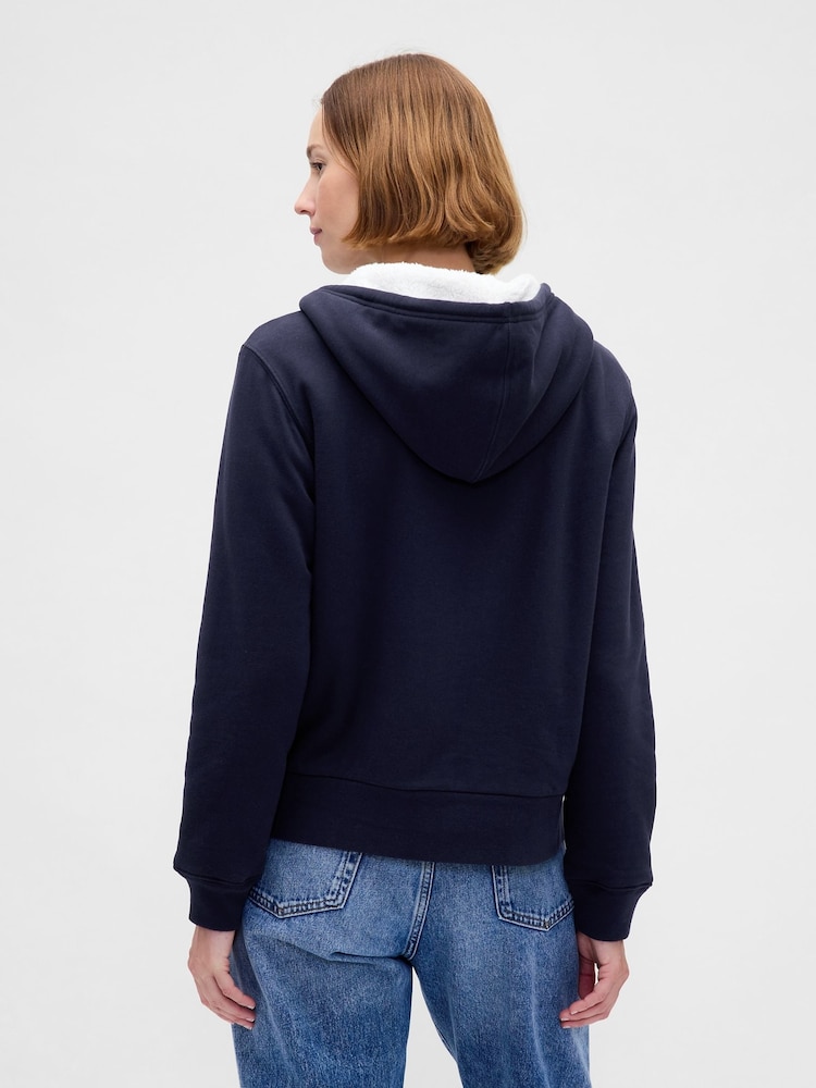 Gap Blue Relaxed Logo Sherpa-Lined Zip Hoodie - Image 2 of 4