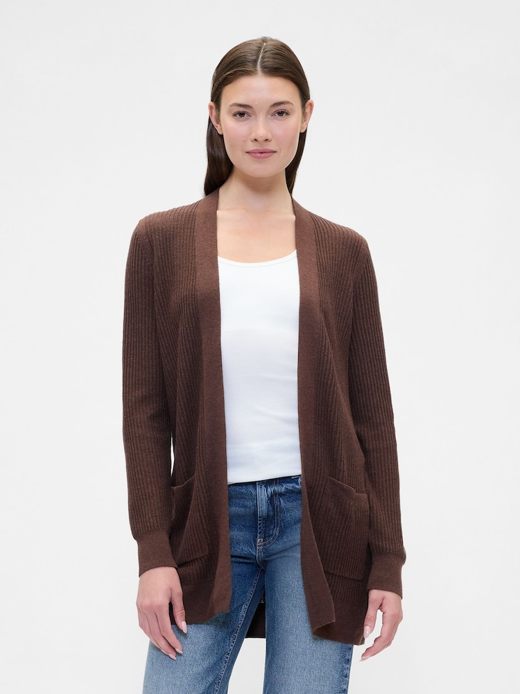 Gap Brown Long Open Cardigan - Image 1 of 5 Gap Brown Long Open Cardigan - Image 1 of 5