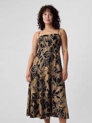 Gap Black Floral Linen Blend Removable Straps Midi Dress - Image 1 of 6