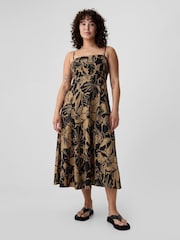 Gap Black Floral Linen Blend Removable Straps Midi Dress - Image 2 of 6