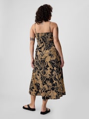 Gap Black Floral Linen Blend Removable Straps Midi Dress - Image 3 of 6