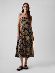 Gap Black Floral Linen Blend Removable Straps Midi Dress - Image 4 of 6