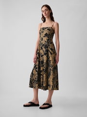 Gap Black Floral Linen Blend Removable Straps Midi Dress - Image 6 of 6