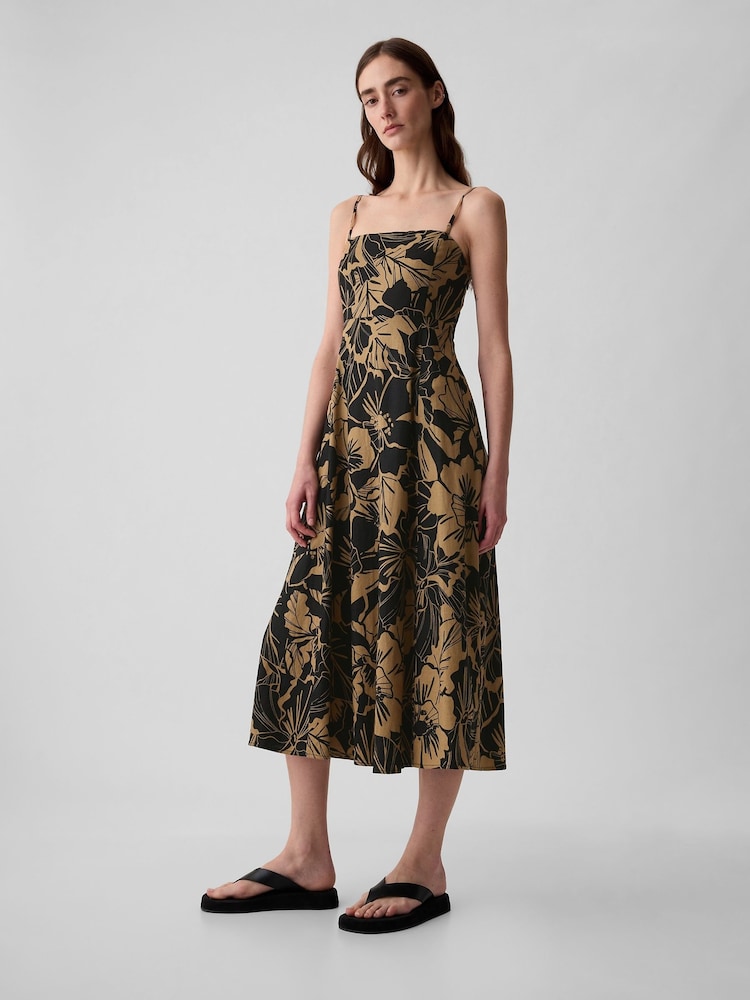 Gap Black Floral Linen Blend Removable Straps Midi Dress - Image 6 of 6